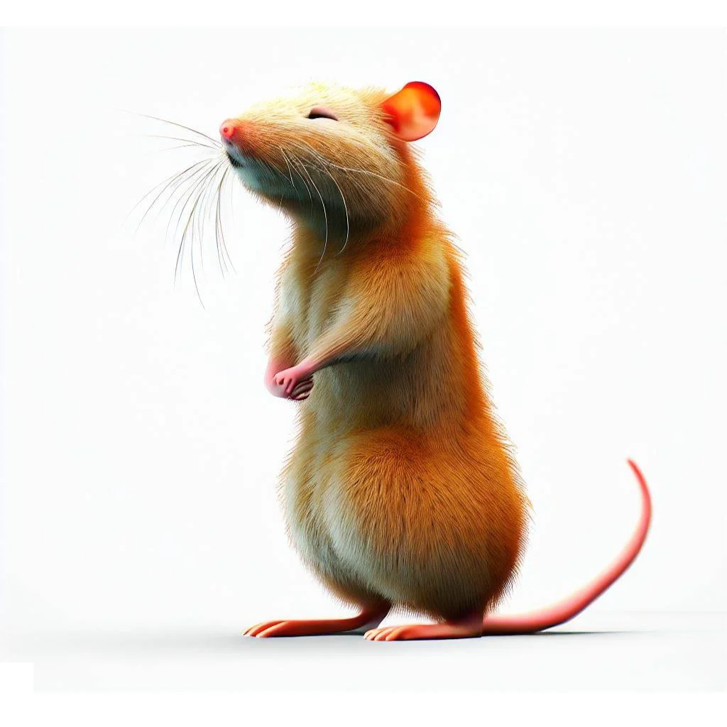 3d image of rat standing, face on left, with orange fur, white background (2)